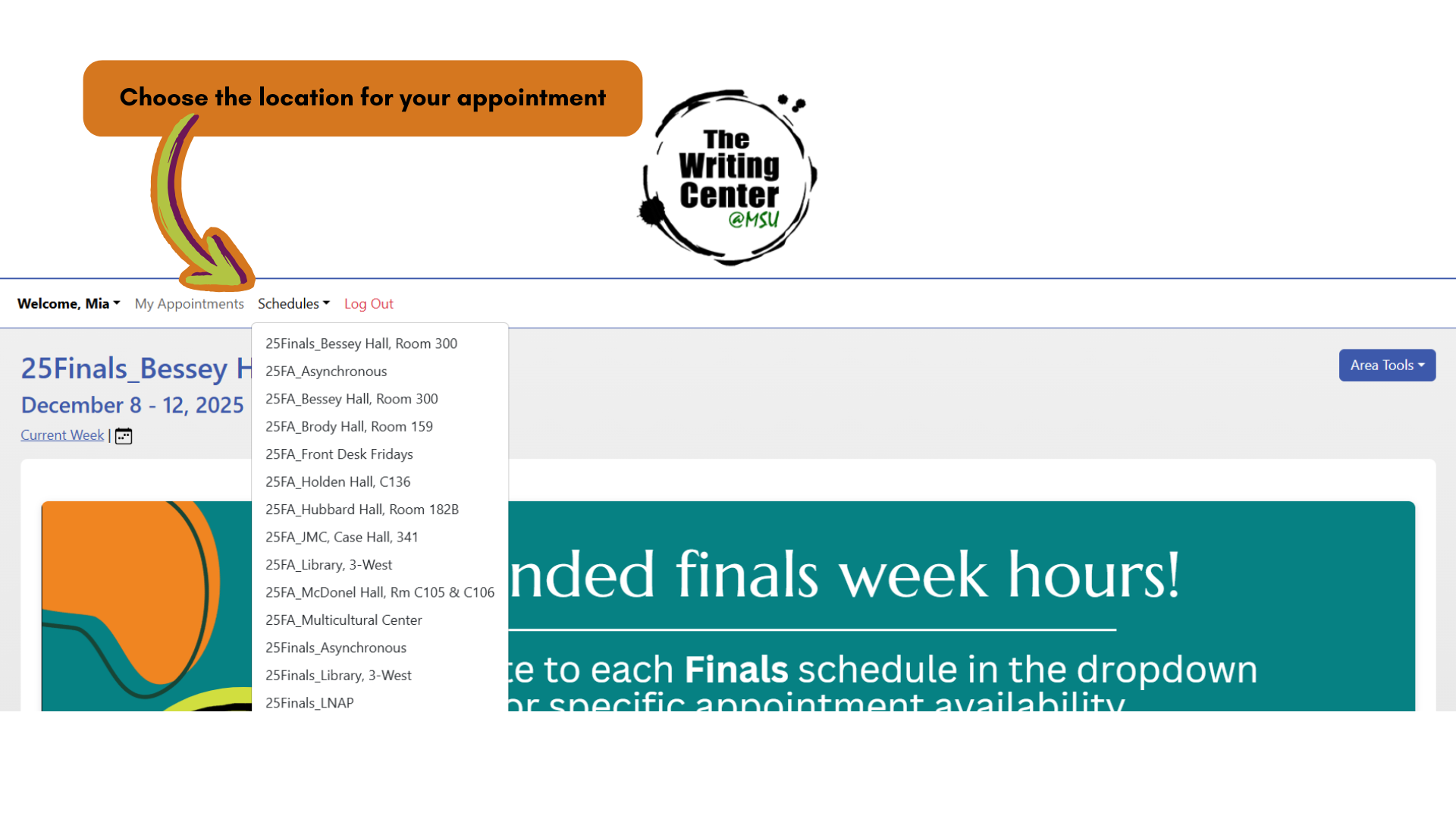 Location drop-down bar